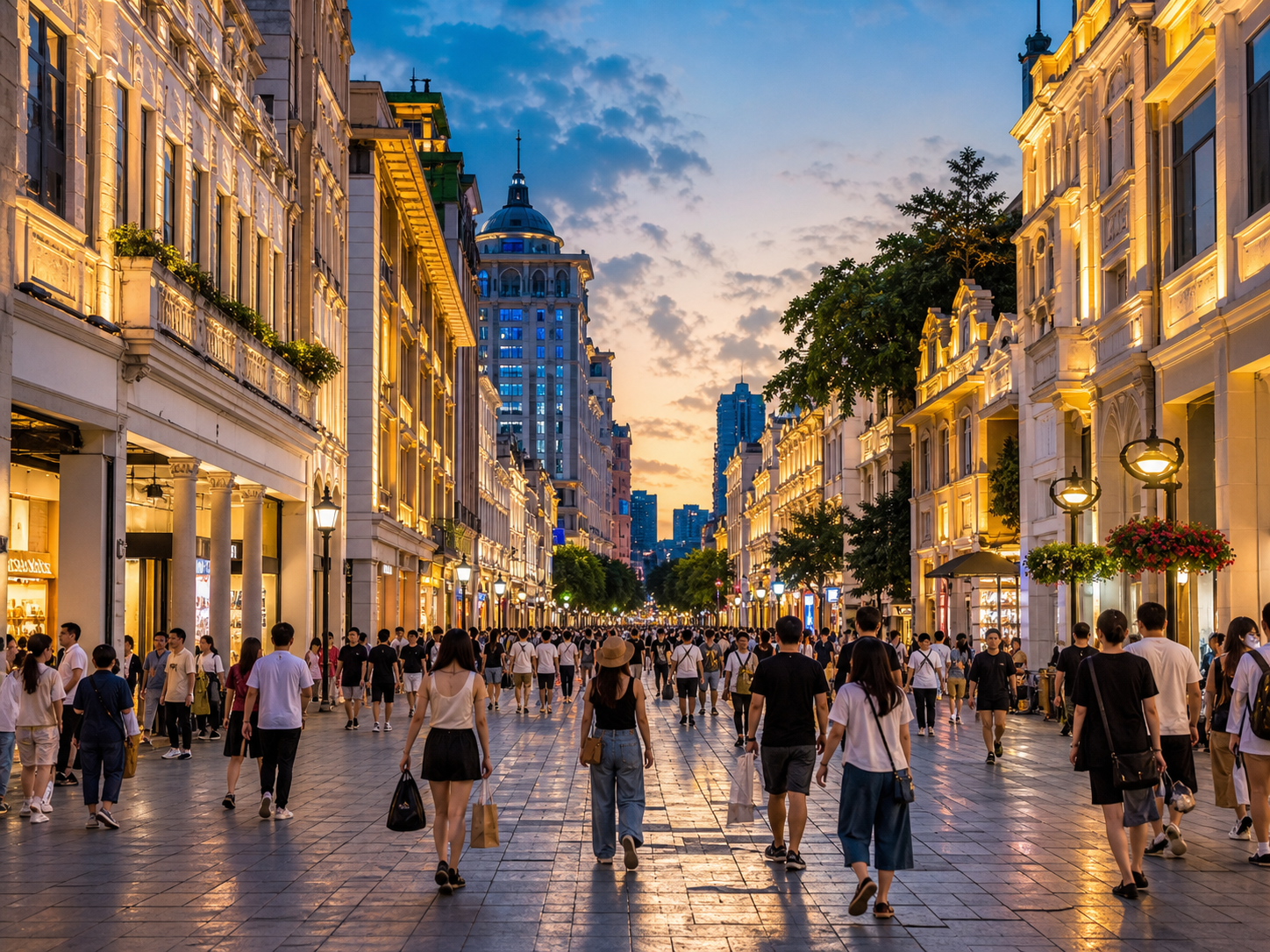 Guangzhou Beijing Road pedestrian shopping street at early evening